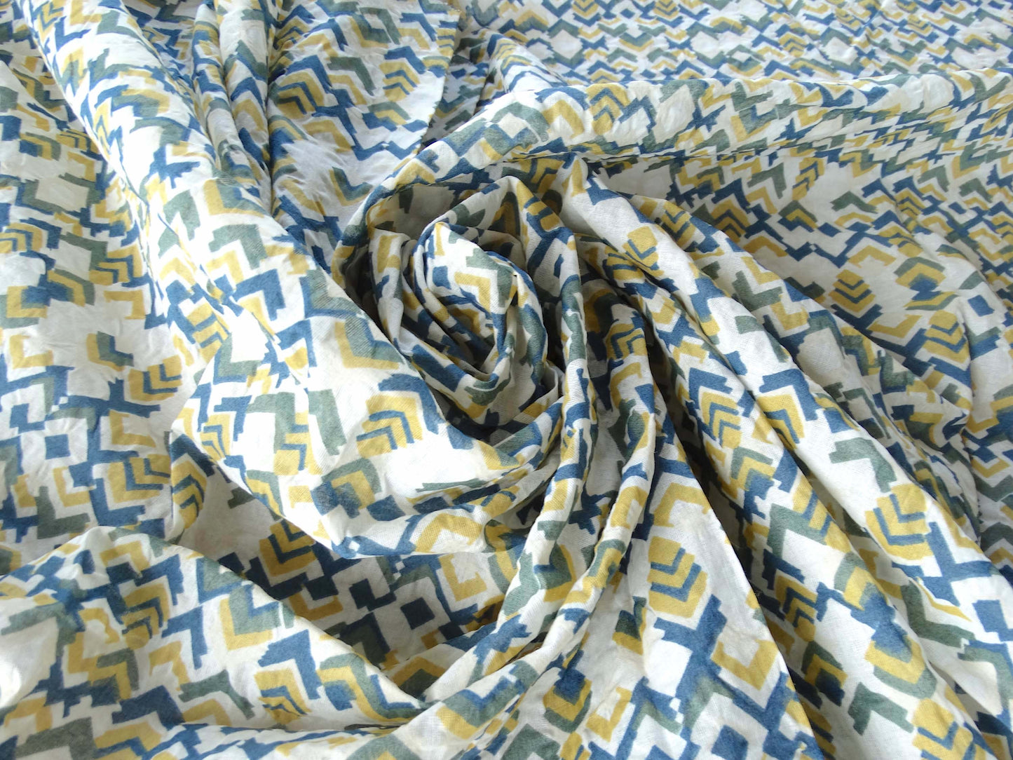 Love tissu fripon - Imprimé Géométrique Bleu Vert Or